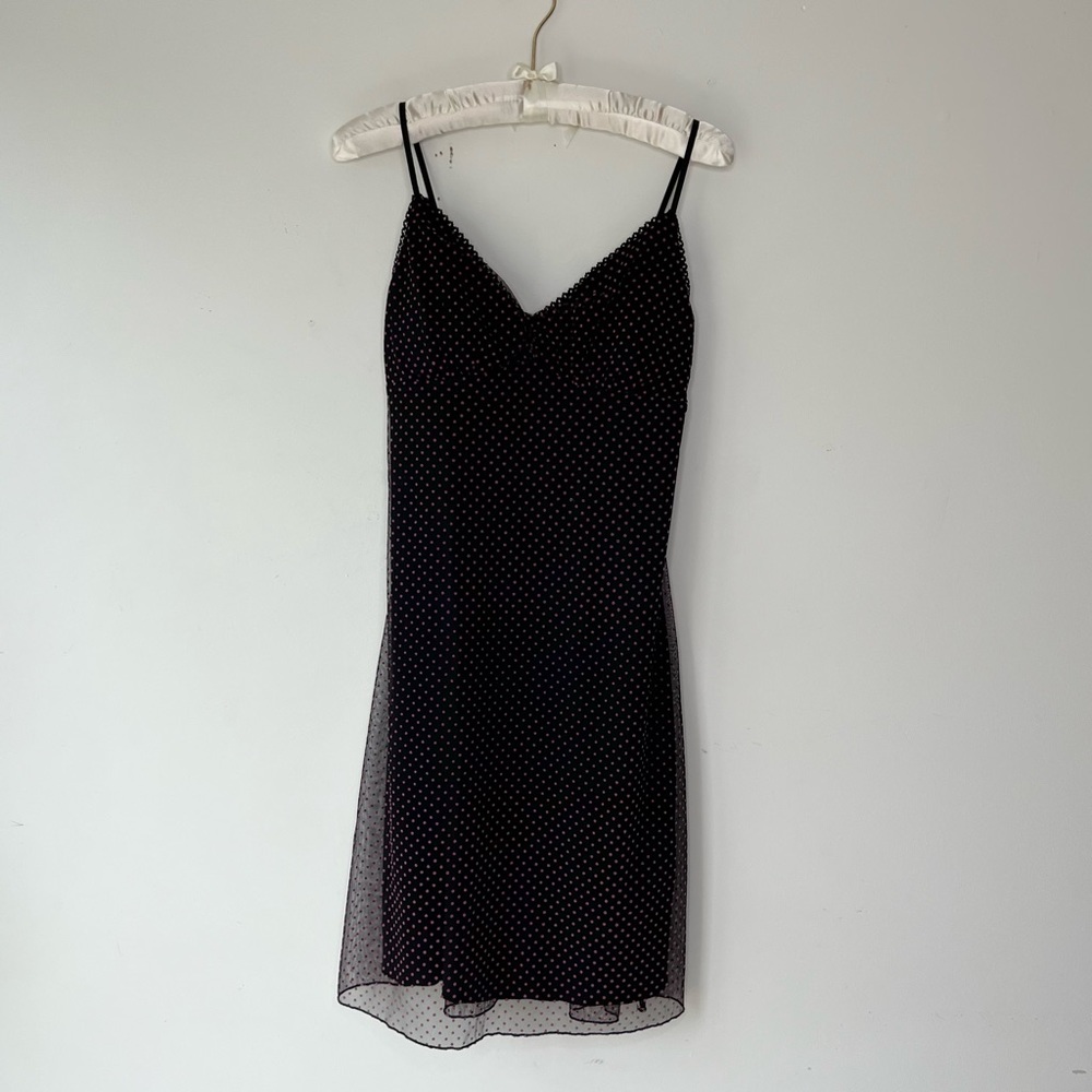 Charlotte Russe Y2K black tulle pink Swiss dot midi vintage slip dress Sz S - Picture 8 of 13